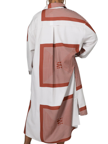 Plus Long Geometric Patterns Shirts Dress(Belt Not Included) HWFF5AKS9Q