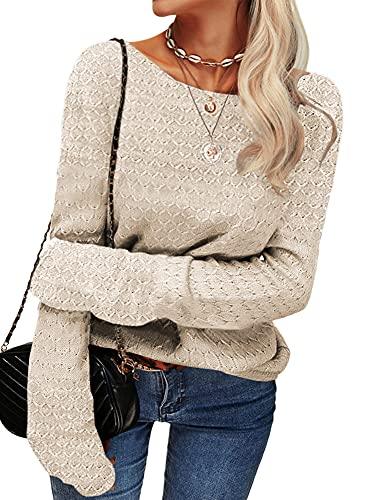 Danedvi Women Fashion Autumn Winter Solid Pullover Sweater Round Neck Honeycomb Knitting Pattern Slim Fit Knitwear Tops - Bona Fide Fashion
