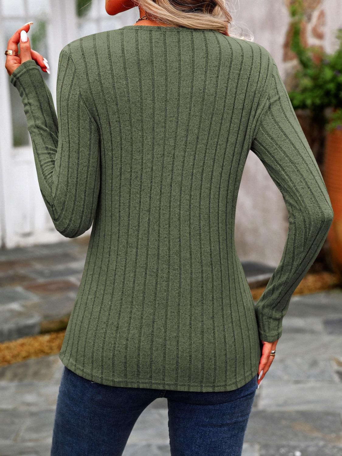 Decorative Button Round Neck Long Sleeve T-Shirt - Bona Fide Fashion