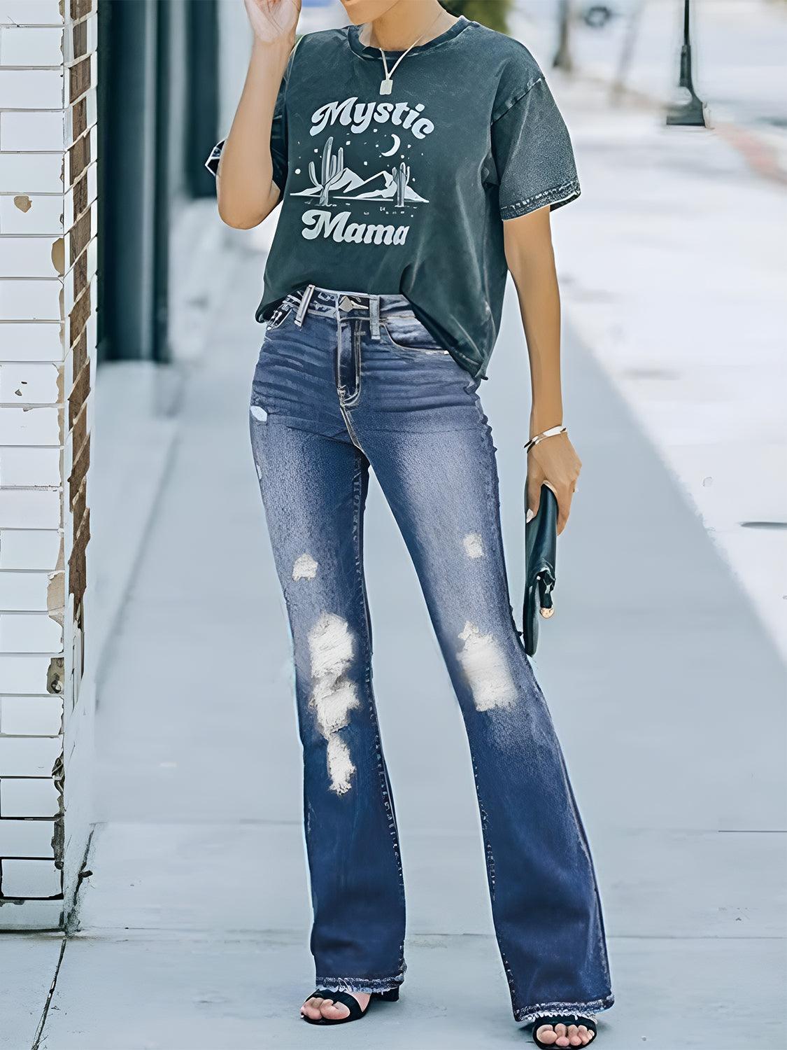 Distressed Bootcut Jeans with Pockets - Bona Fide Fashion