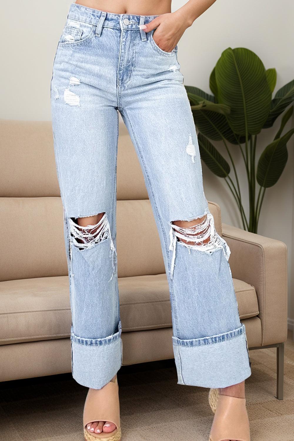 Distressed High Waist Jeans with Pockets - Bona Fide Fashion