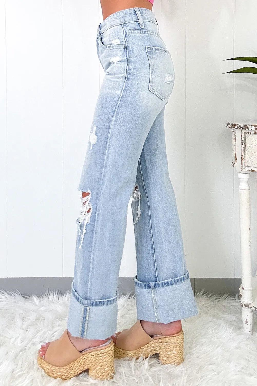 Distressed High Waist Jeans with Pockets - Bona Fide Fashion