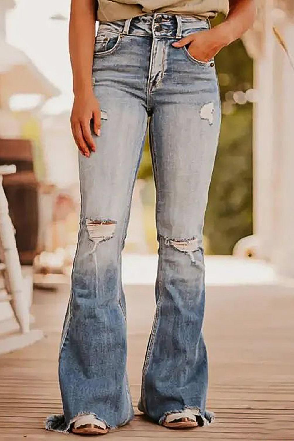 Distressed Raw Hem Bootcut Jeans - Bona Fide Fashion