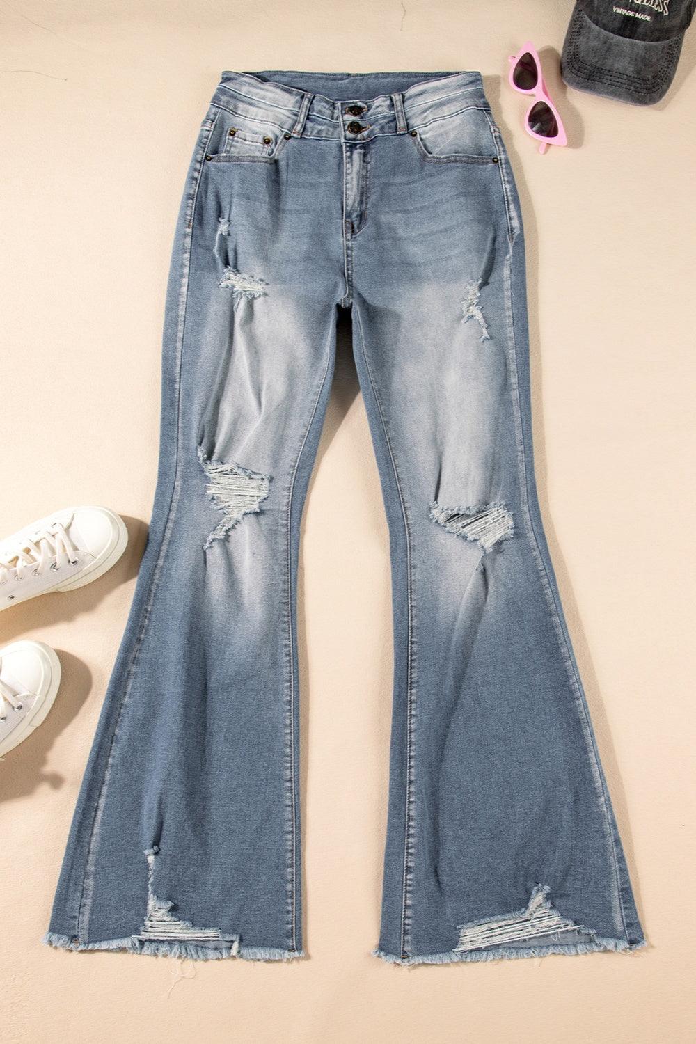 Distressed Raw Hem Bootcut Jeans - Bona Fide Fashion