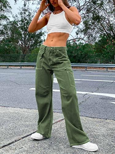 Dokotoo Cargo Pants Women High Waisted Baggy Straight Wide Leg Womens Green Pants Trendy 6 Pockets Straight Trousers Women Clothes Clothing 2024 Fashion Outfits Casual Womens Slacks - Bona Fide Fashion