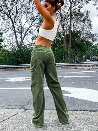 Dokotoo Cargo Pants Women High Waisted Baggy Straight Wide Leg Womens Green Pants Trendy 6 Pockets Straight Trousers Women Clothes Clothing 2024 Fashion Outfits Casual Womens Slacks - Bona Fide Fashion