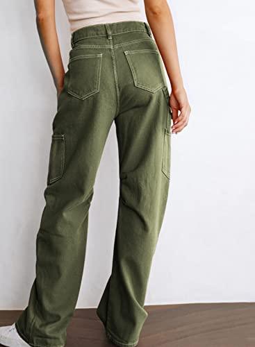 Dokotoo Cargo Pants Women High Waisted Baggy Straight Wide Leg Womens Green Pants Trendy 6 Pockets Straight Trousers Women Clothes Clothing 2024 Fashion Outfits Casual Womens Slacks - Bona Fide Fashion