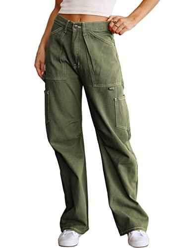 Dokotoo Cargo Pants Women High Waisted Baggy Straight Wide Leg Womens Green Pants Trendy 6 Pockets Straight Trousers Women Clothes Clothing 2024 Fashion Outfits Casual Womens Slacks - Bona Fide Fashion