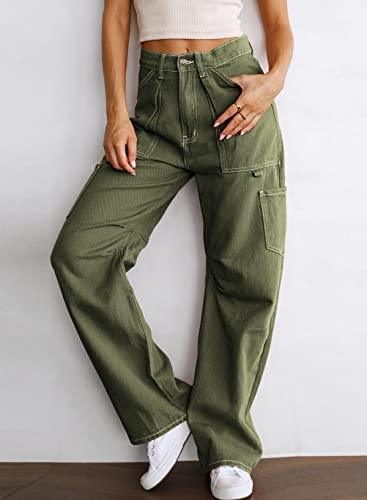 Dokotoo Cargo Pants Women High Waisted Baggy Straight Wide Leg Womens Green Pants Trendy 6 Pockets Straight Trousers Women Clothes Clothing 2024 Fashion Outfits Casual Womens Slacks - Bona Fide Fashion