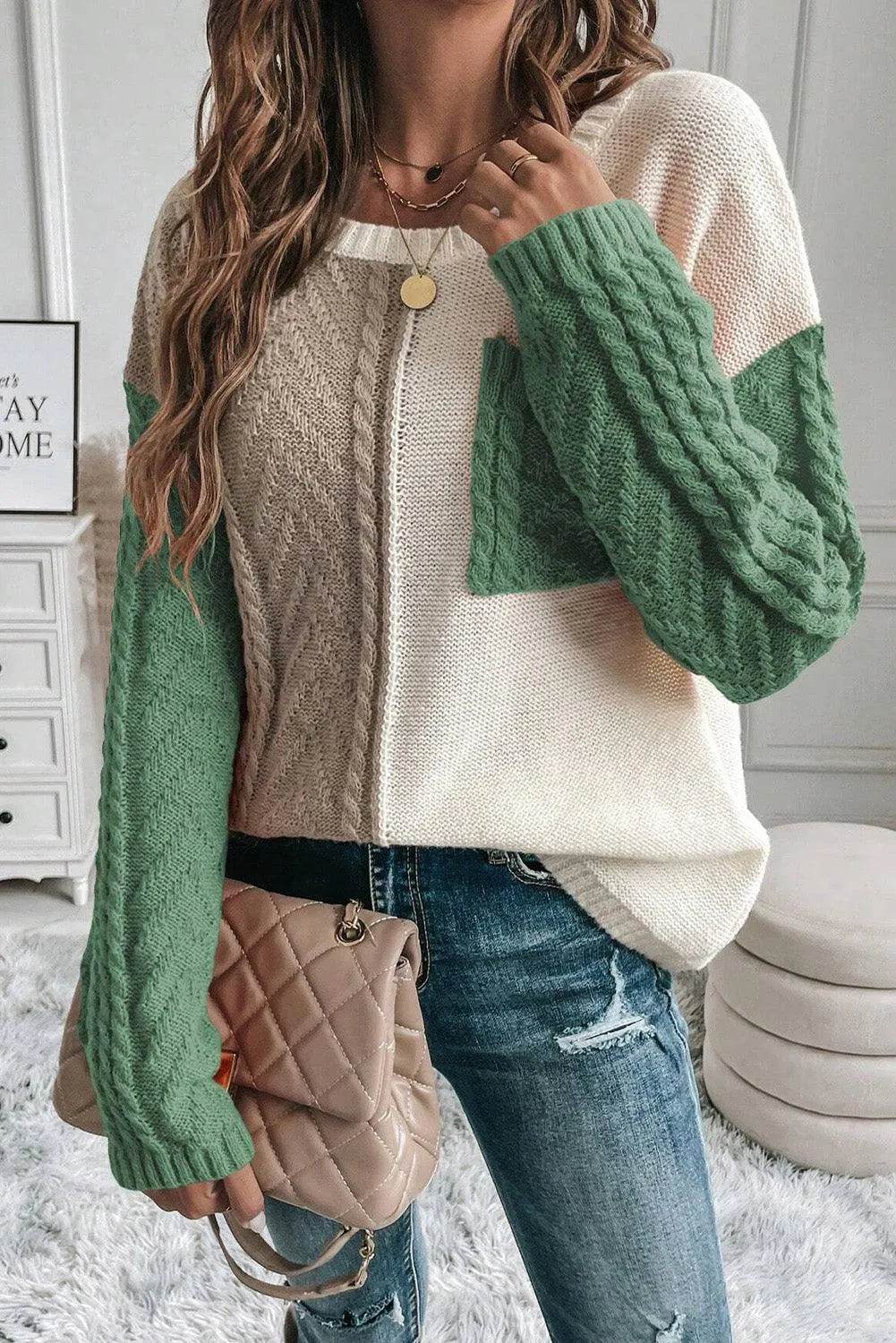Double Take Full Size Color Block Drop Shoulder Sweater - Bona Fide Fashion