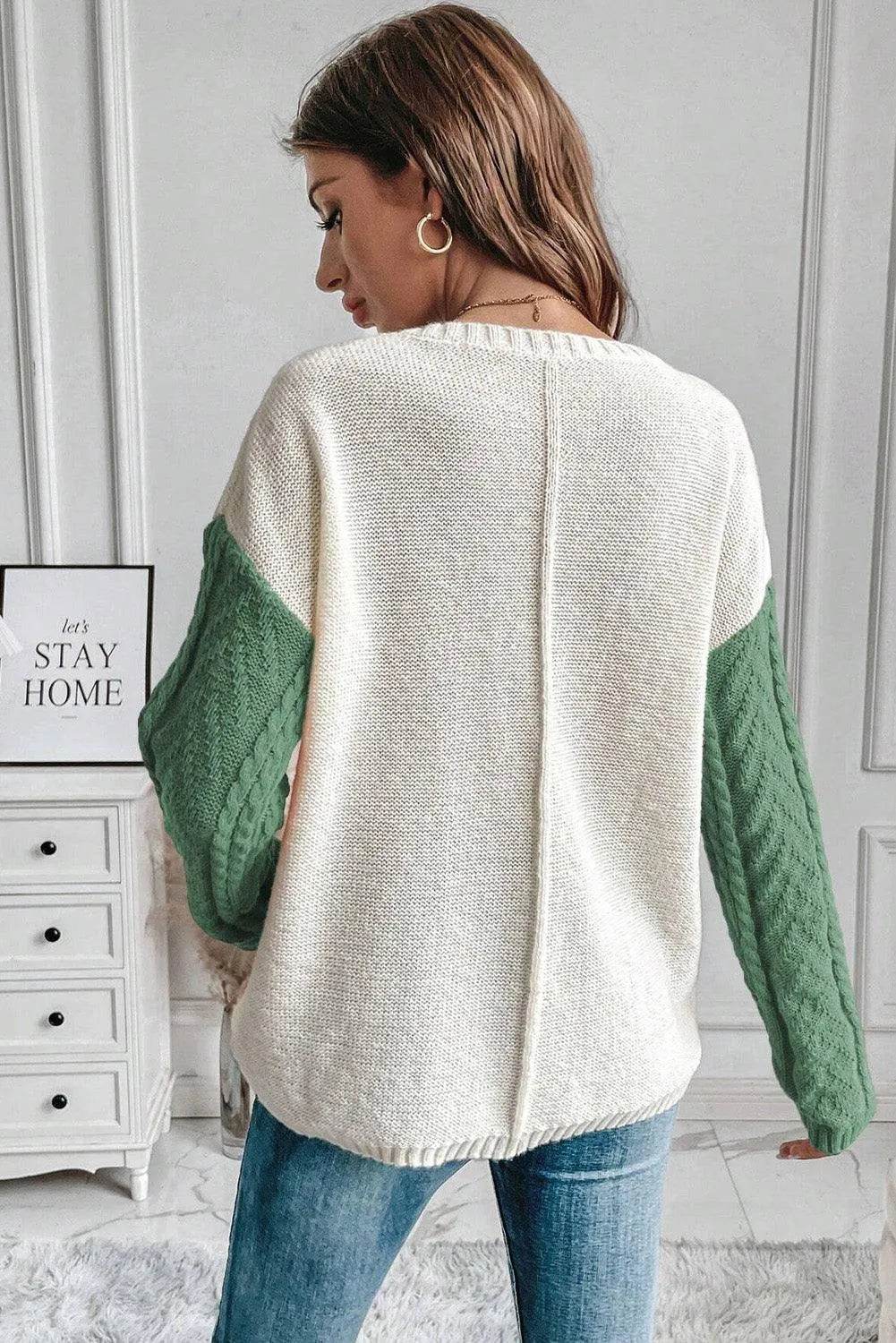 Double Take Full Size Color Block Drop Shoulder Sweater - Bona Fide Fashion