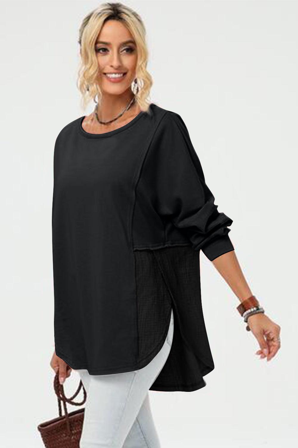 Double Take Full Size Long Sleeve High-Low T-Shirt - Bona Fide Fashion