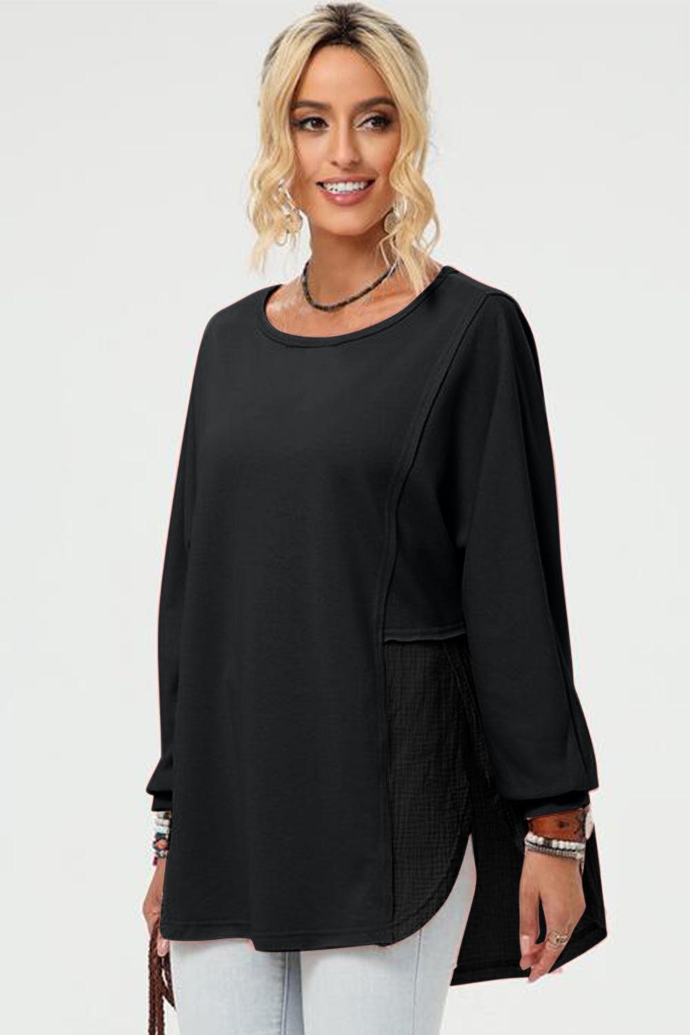 Double Take Full Size Long Sleeve High-Low T-Shirt - Bona Fide Fashion