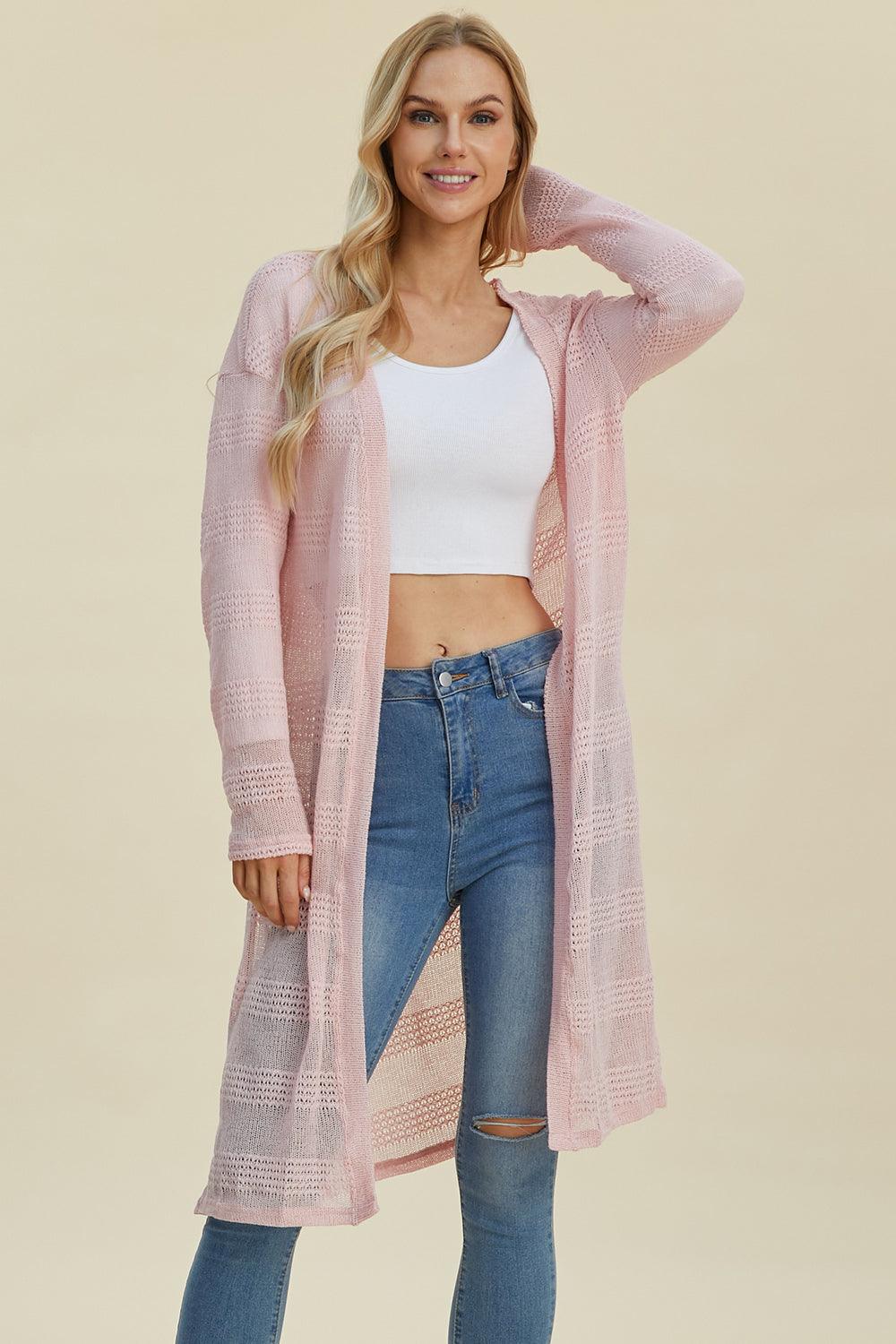 Double Take Full Size Open Front Longline Cardigan - Bona Fide Fashion