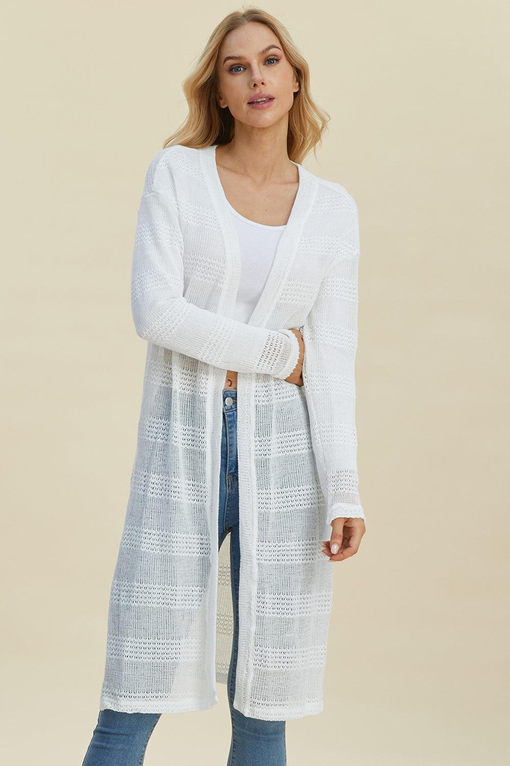 Double Take Full Size Open Front Longline Cardigan - Bona Fide Fashion