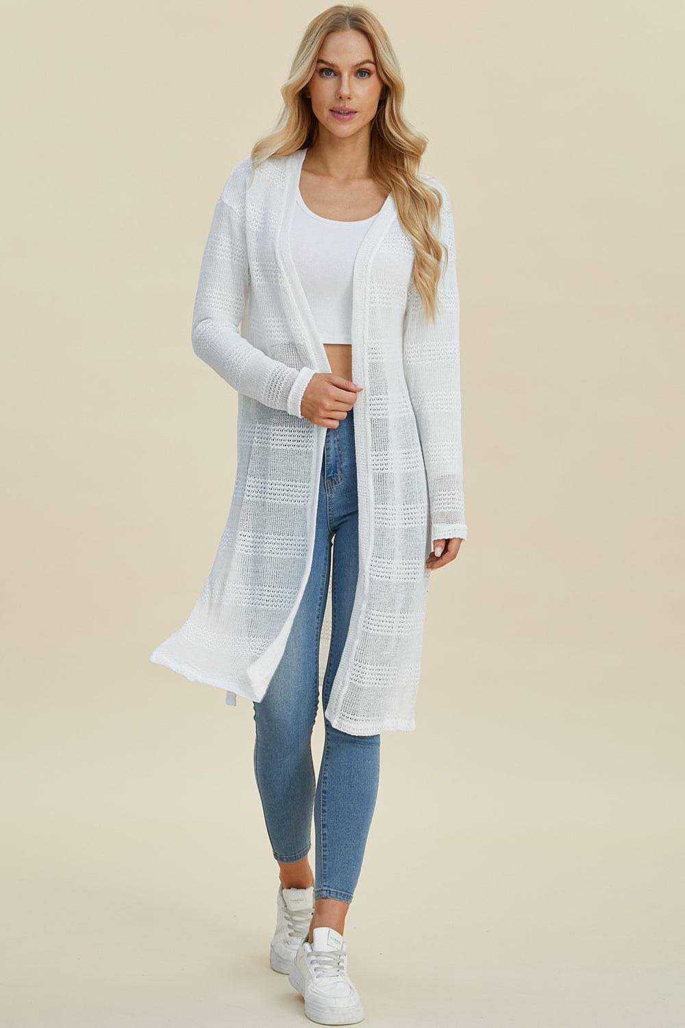 Double Take Full Size Open Front Longline Cardigan - Bona Fide Fashion