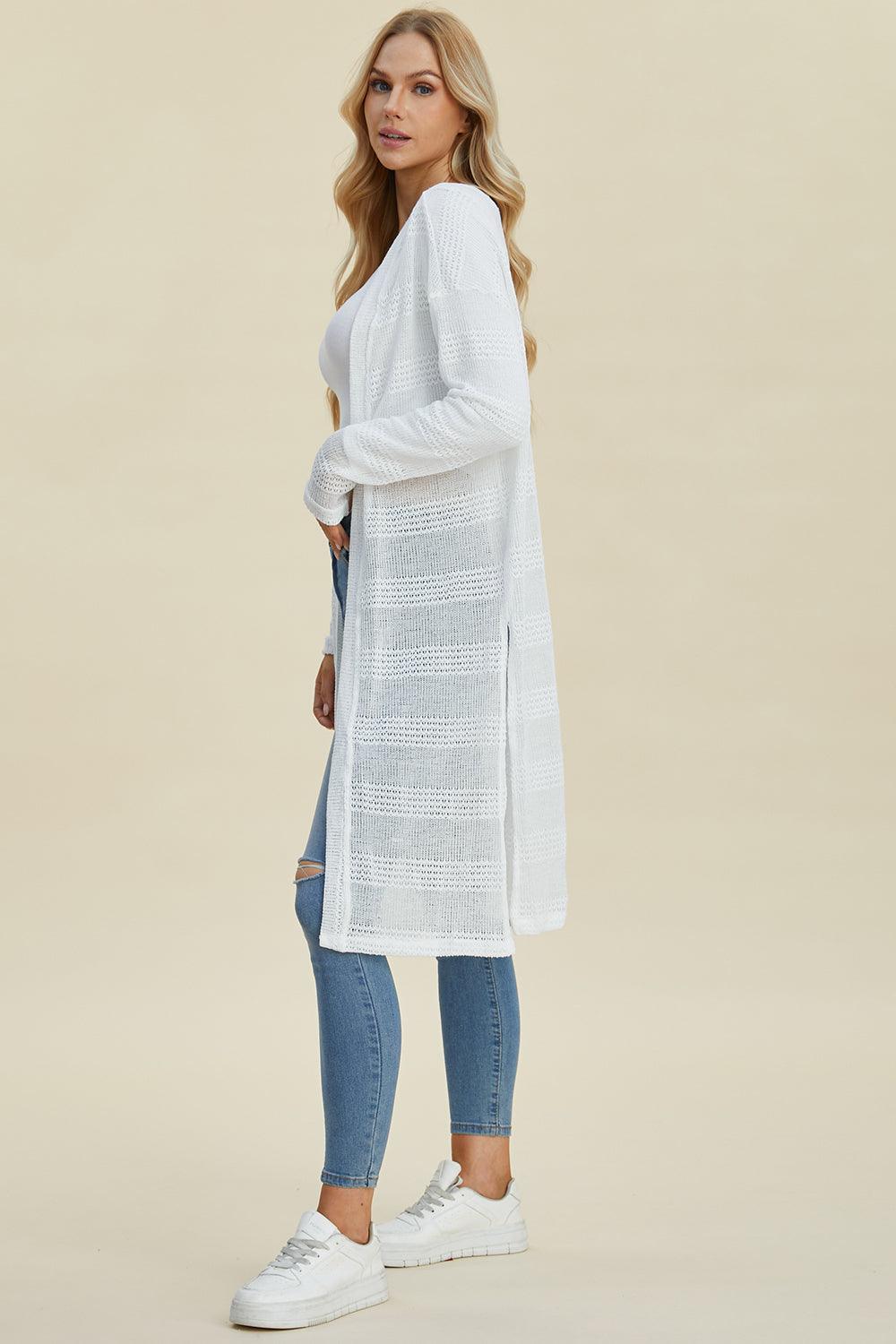 Double Take Full Size Open Front Longline Cardigan - Bona Fide Fashion