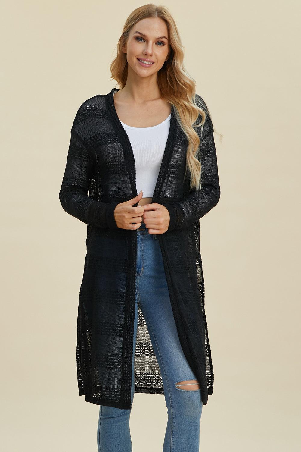 Double Take Full Size Open Front Longline Cardigan - Bona Fide Fashion