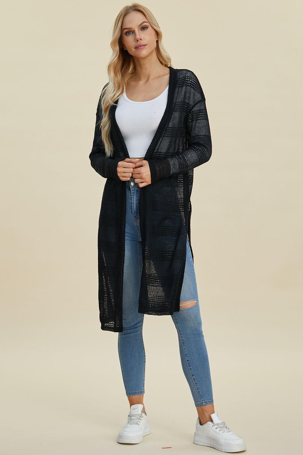 Double Take Full Size Open Front Longline Cardigan - Bona Fide Fashion