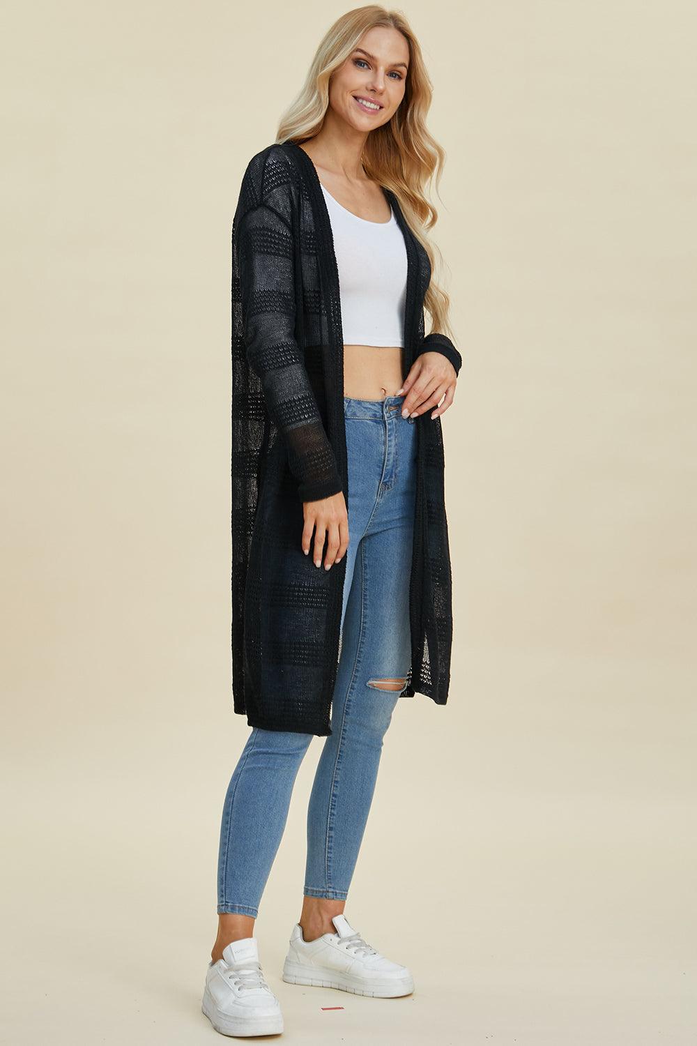 Double Take Full Size Open Front Longline Cardigan - Bona Fide Fashion