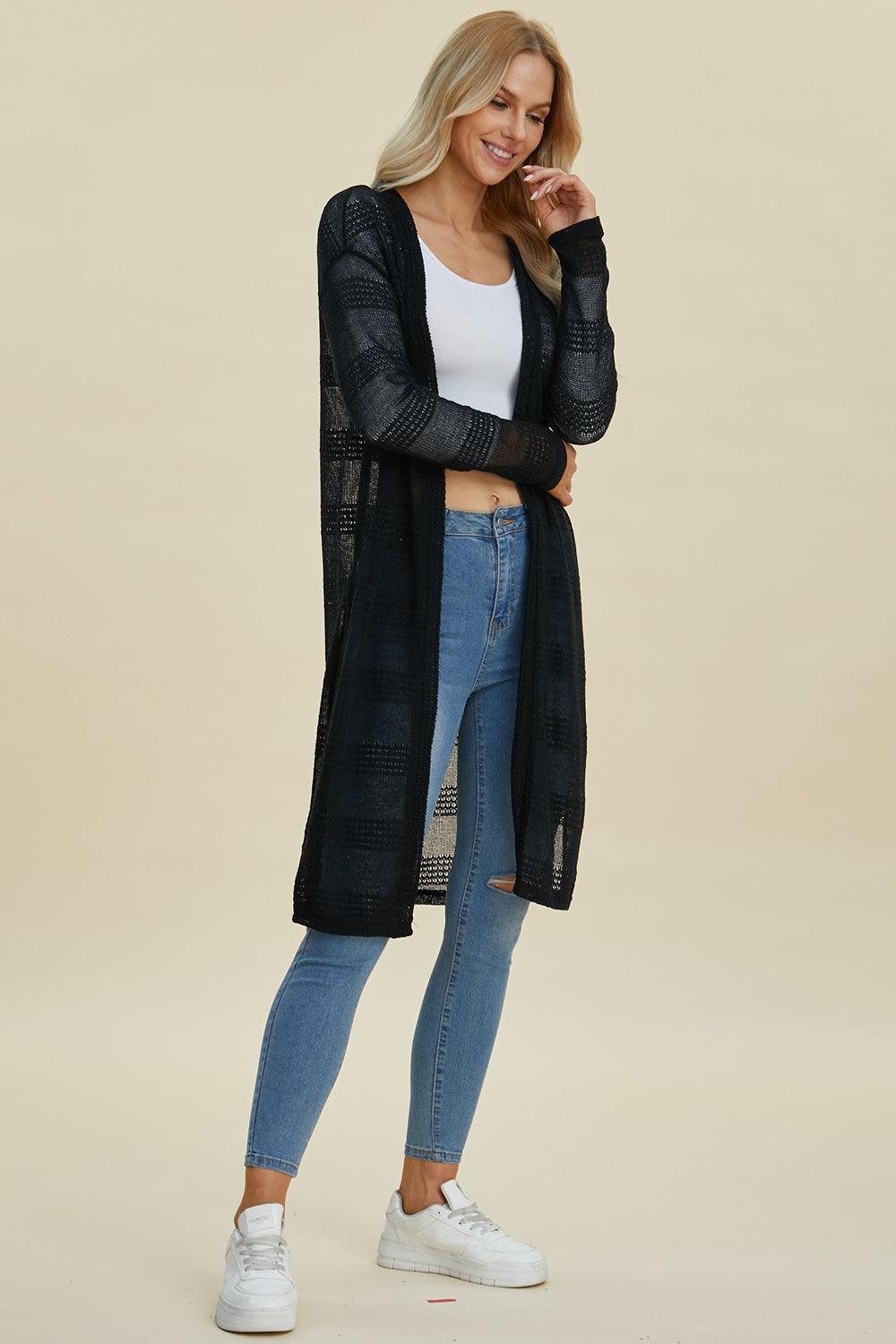 Double Take Full Size Open Front Longline Cardigan - Bona Fide Fashion