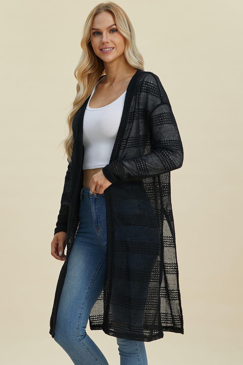 Double Take Full Size Open Front Longline Cardigan - Bona Fide Fashion