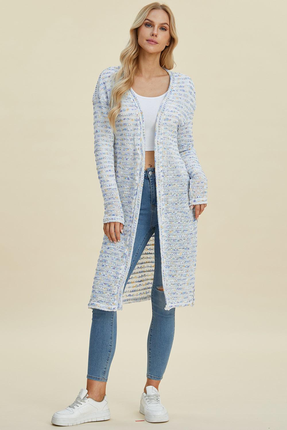 Double Take Full Size Open Front Longline Cardigan - Bona Fide Fashion