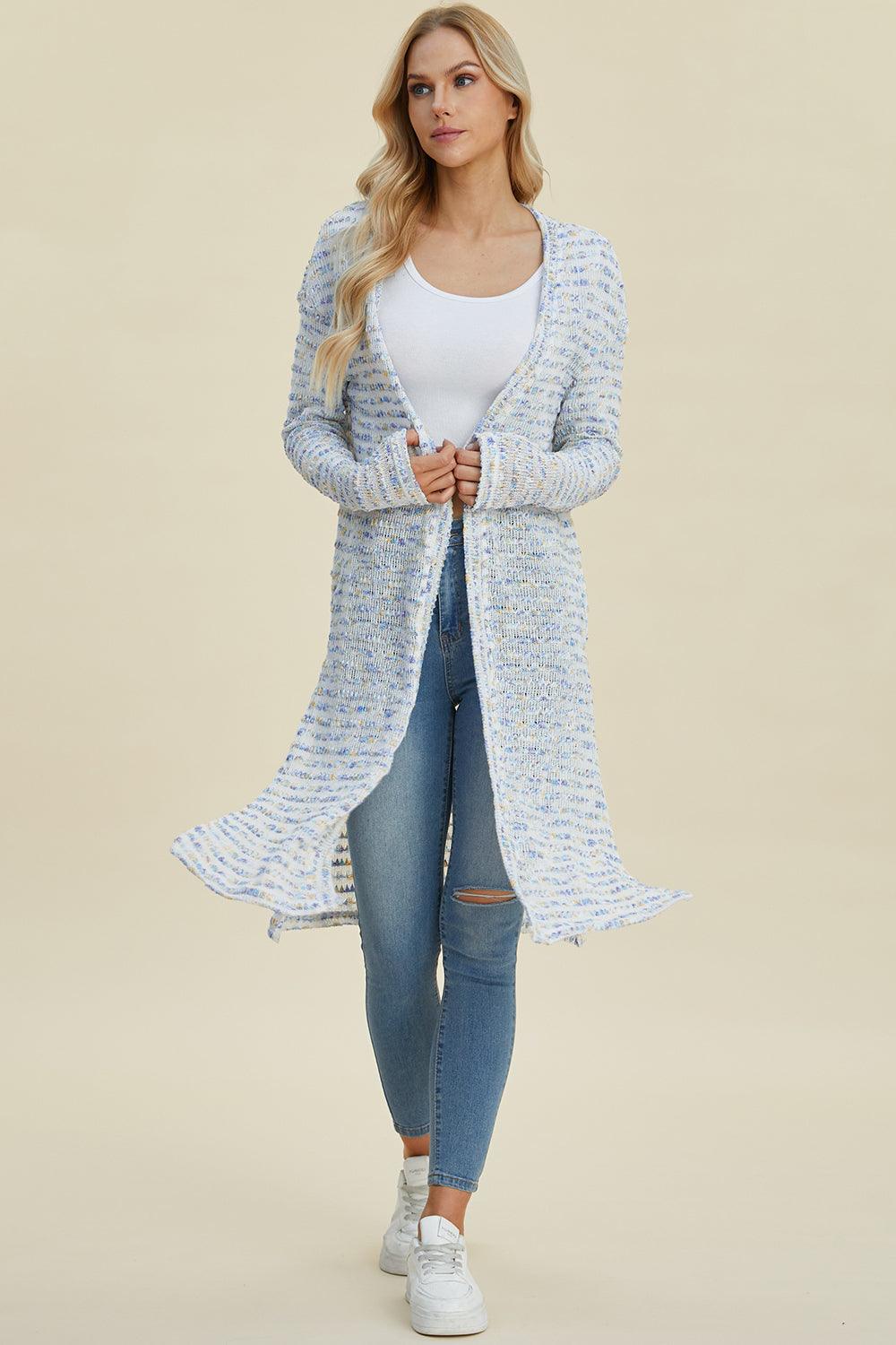 Double Take Full Size Open Front Longline Cardigan - Bona Fide Fashion