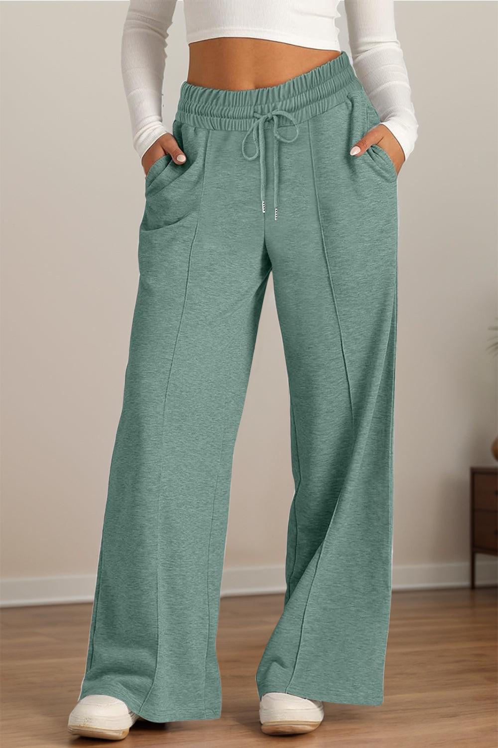 Drawstring Elastic Waist Wide Leg Pants - Bona Fide Fashion