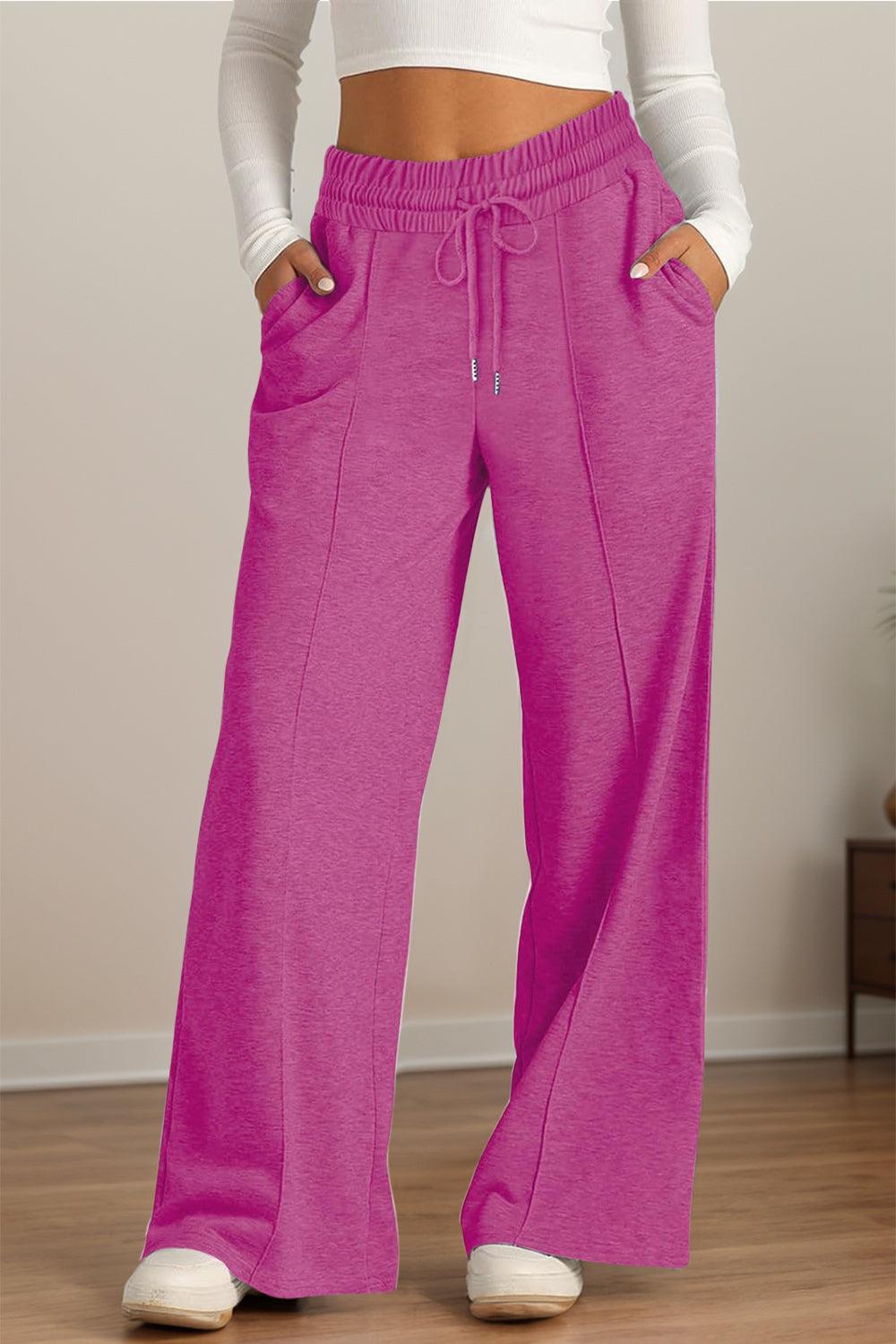 Drawstring Elastic Waist Wide Leg Pants - Bona Fide Fashion