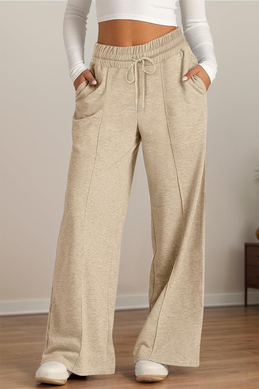 Drawstring Elastic Waist Wide Leg Pants - Bona Fide Fashion