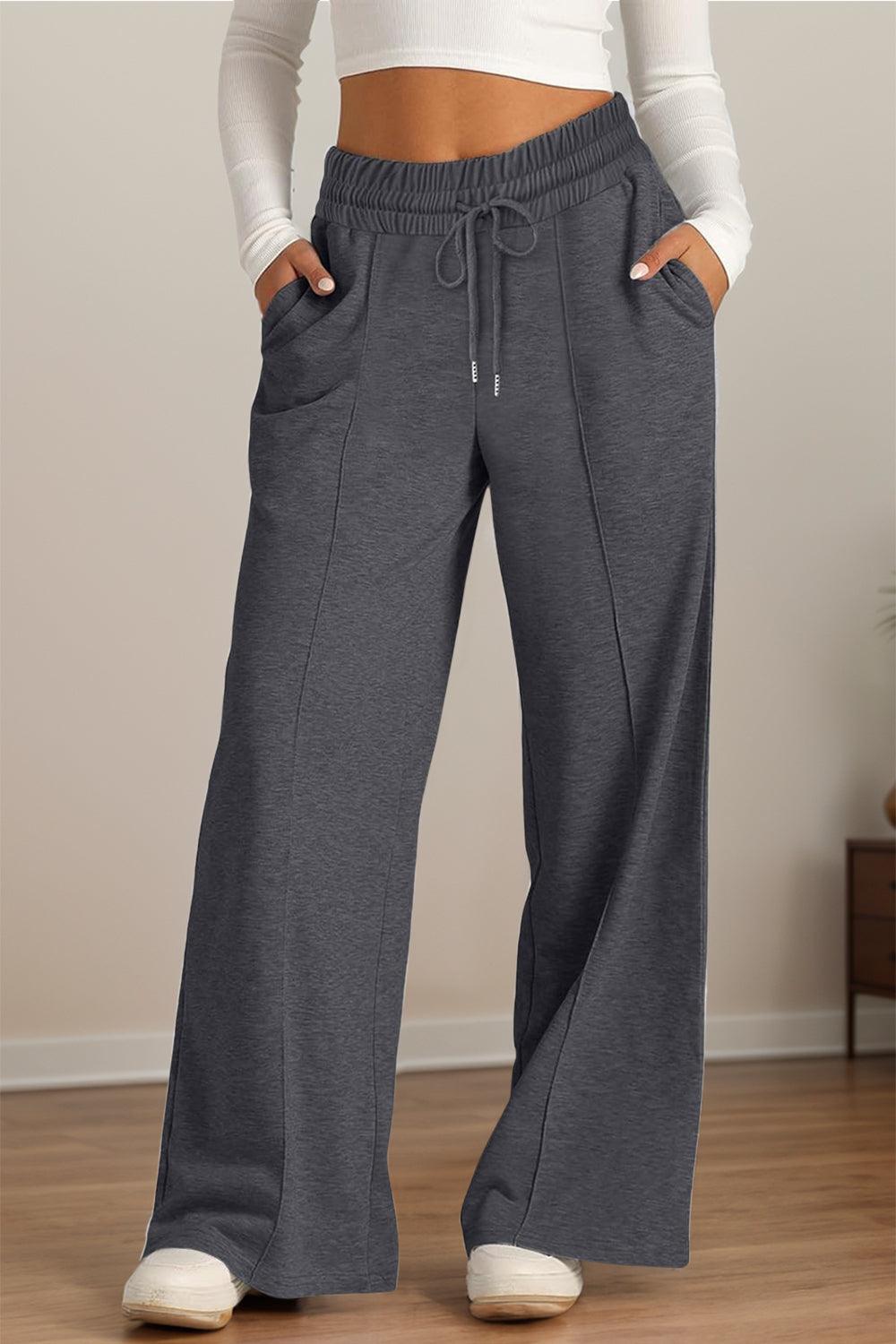 Drawstring Elastic Waist Wide Leg Pants - Bona Fide Fashion