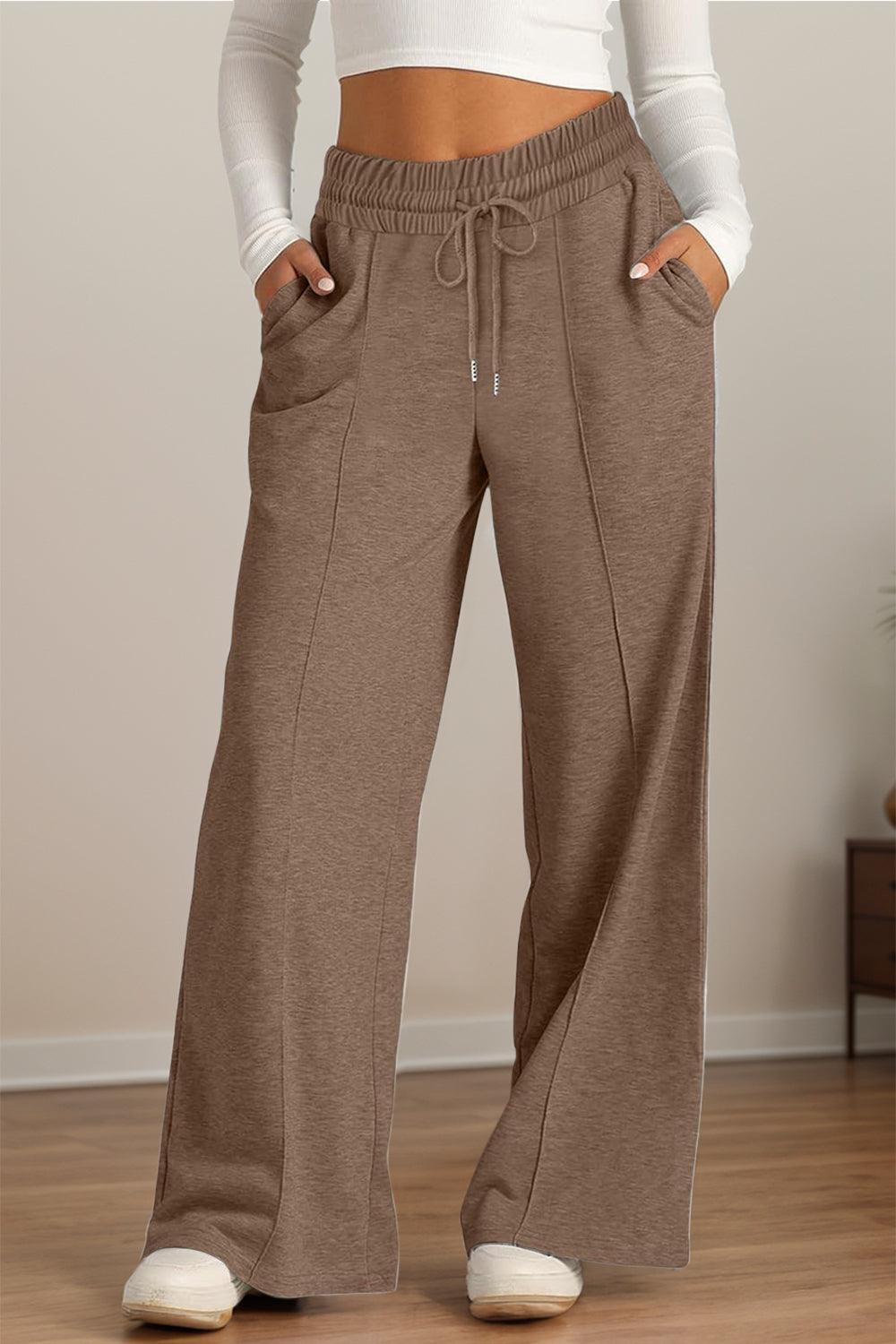 Drawstring Elastic Waist Wide Leg Pants - Bona Fide Fashion