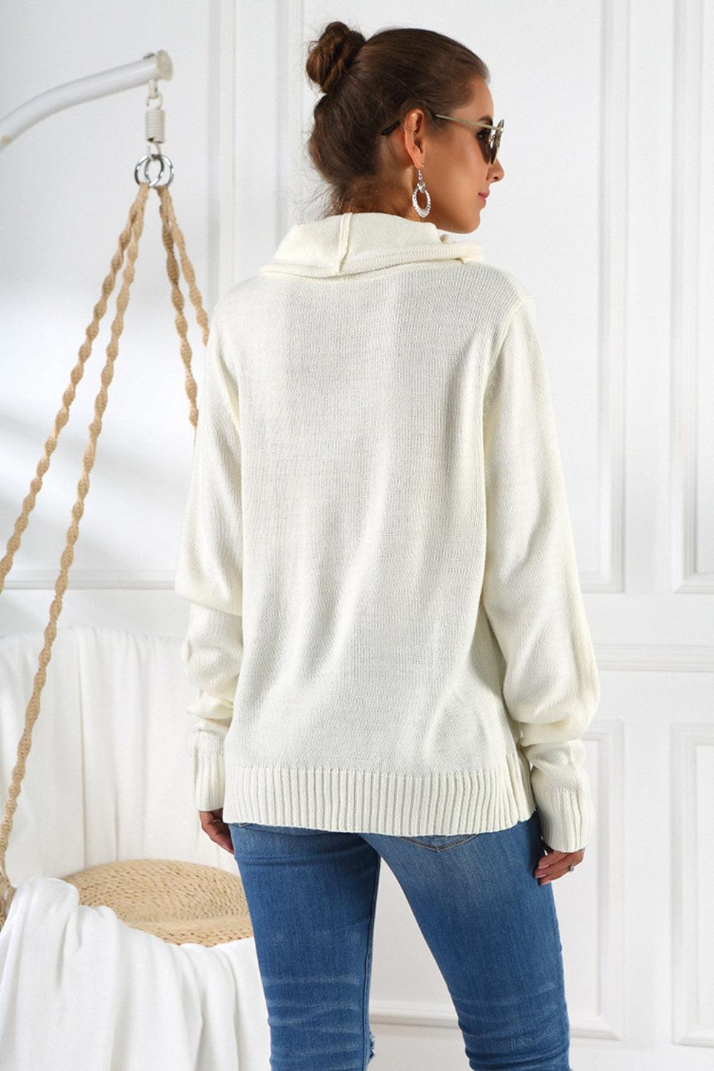 Drawstring Mock Neck Long Sleeve Sweater - Bona Fide Fashion