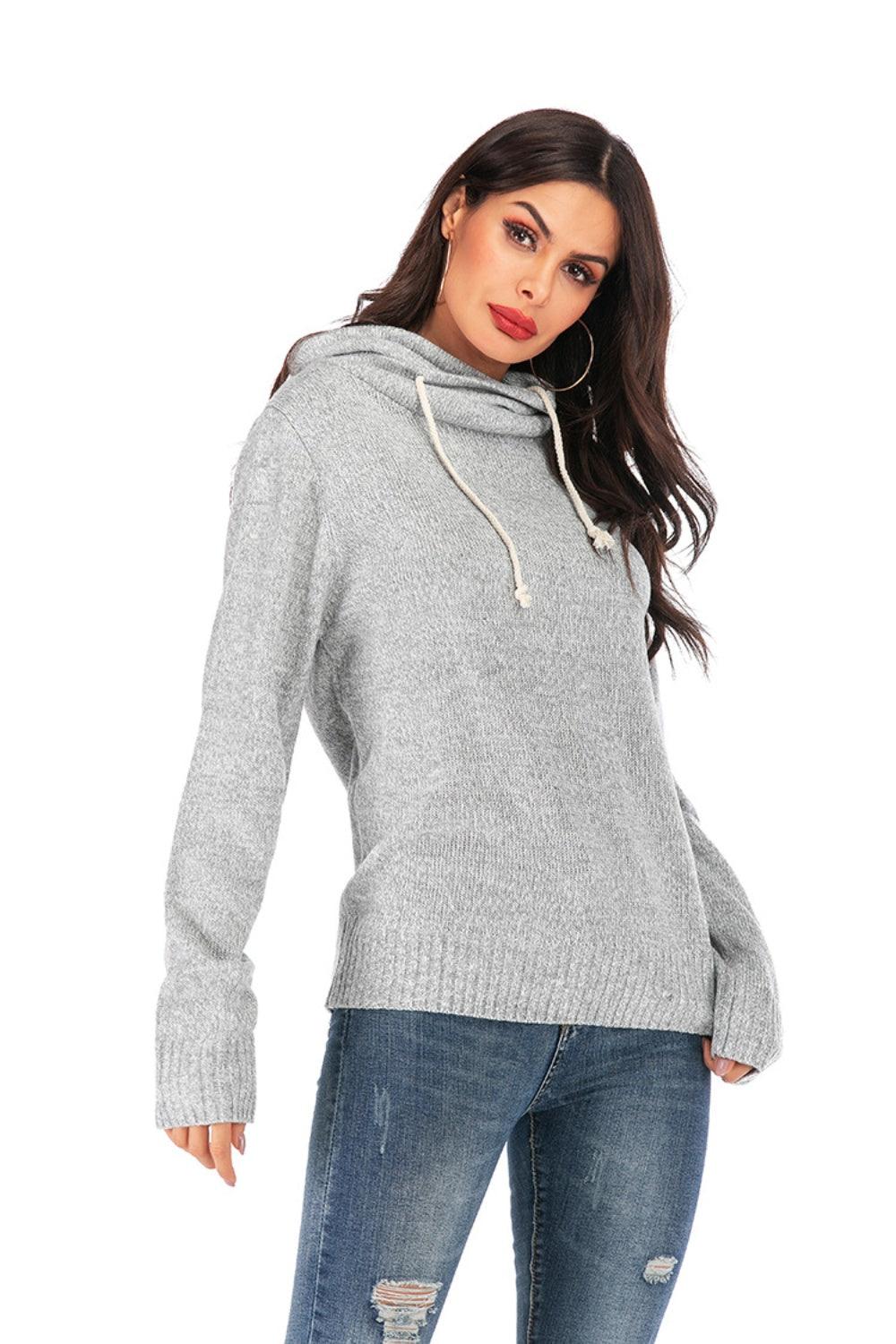 Drawstring Mock Neck Long Sleeve Sweater - Bona Fide Fashion