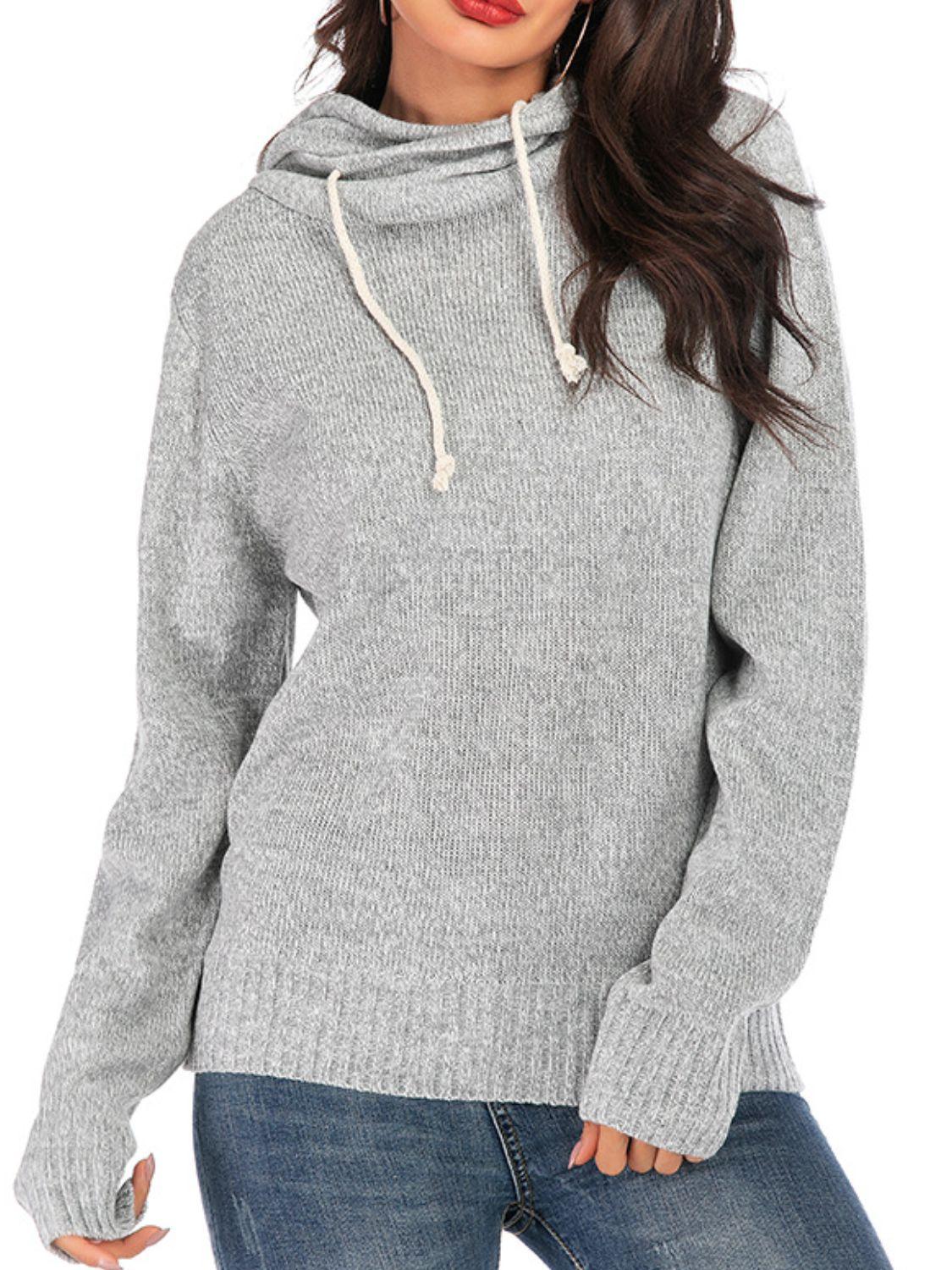 Drawstring Mock Neck Long Sleeve Sweater - Bona Fide Fashion