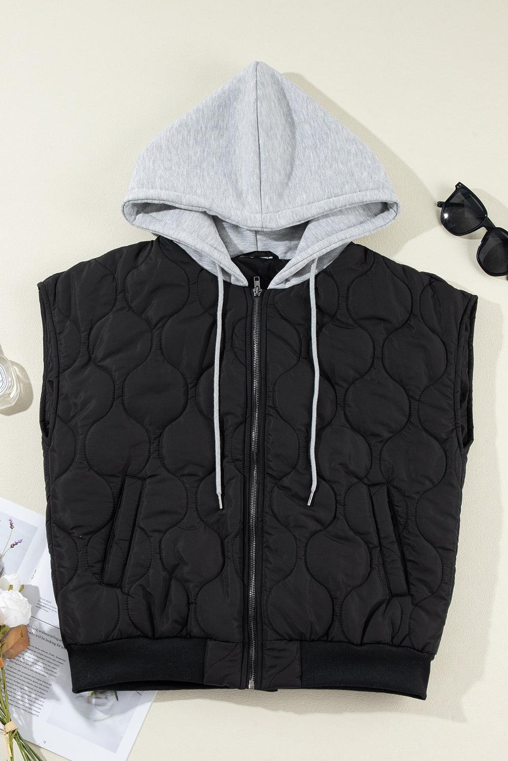 Drawstring Zip Up Hooded Vest Coat - Bona Fide Fashion