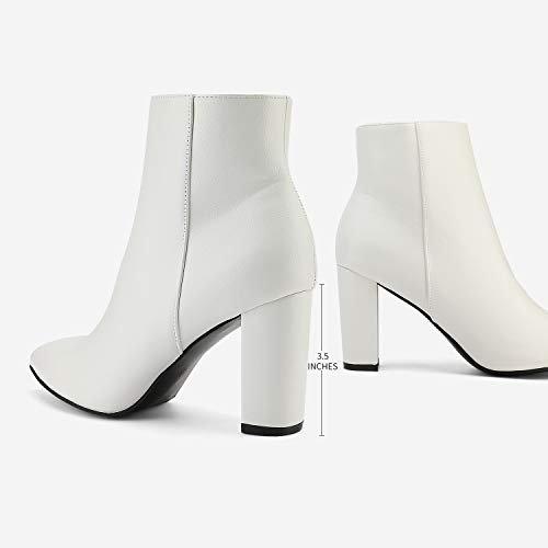 DREAM PAIRS Womens White Pu Chunky Heel Ankle Booties Pointed Toe Short Boots Size 8 B(M) US Sianna-1 Stunner, White/Pu - Bona Fide Fashion