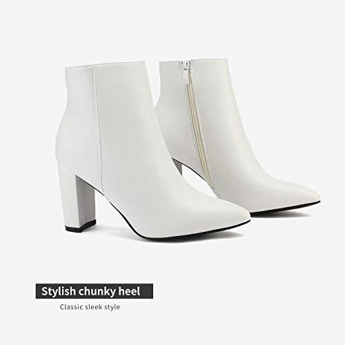 DREAM PAIRS Womens White Pu Chunky Heel Ankle Booties Pointed Toe Short Boots Size 8 B(M) US Sianna-1 Stunner, White/Pu - Bona Fide Fashion