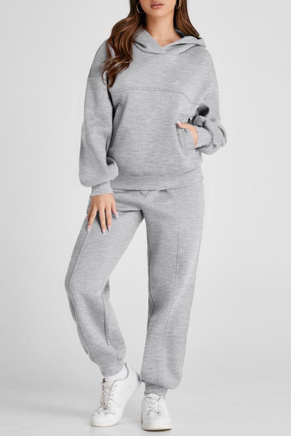 Dropped Shoulder Long Sleeve Hoodie and Pants Active Set - Bona Fide Fashion