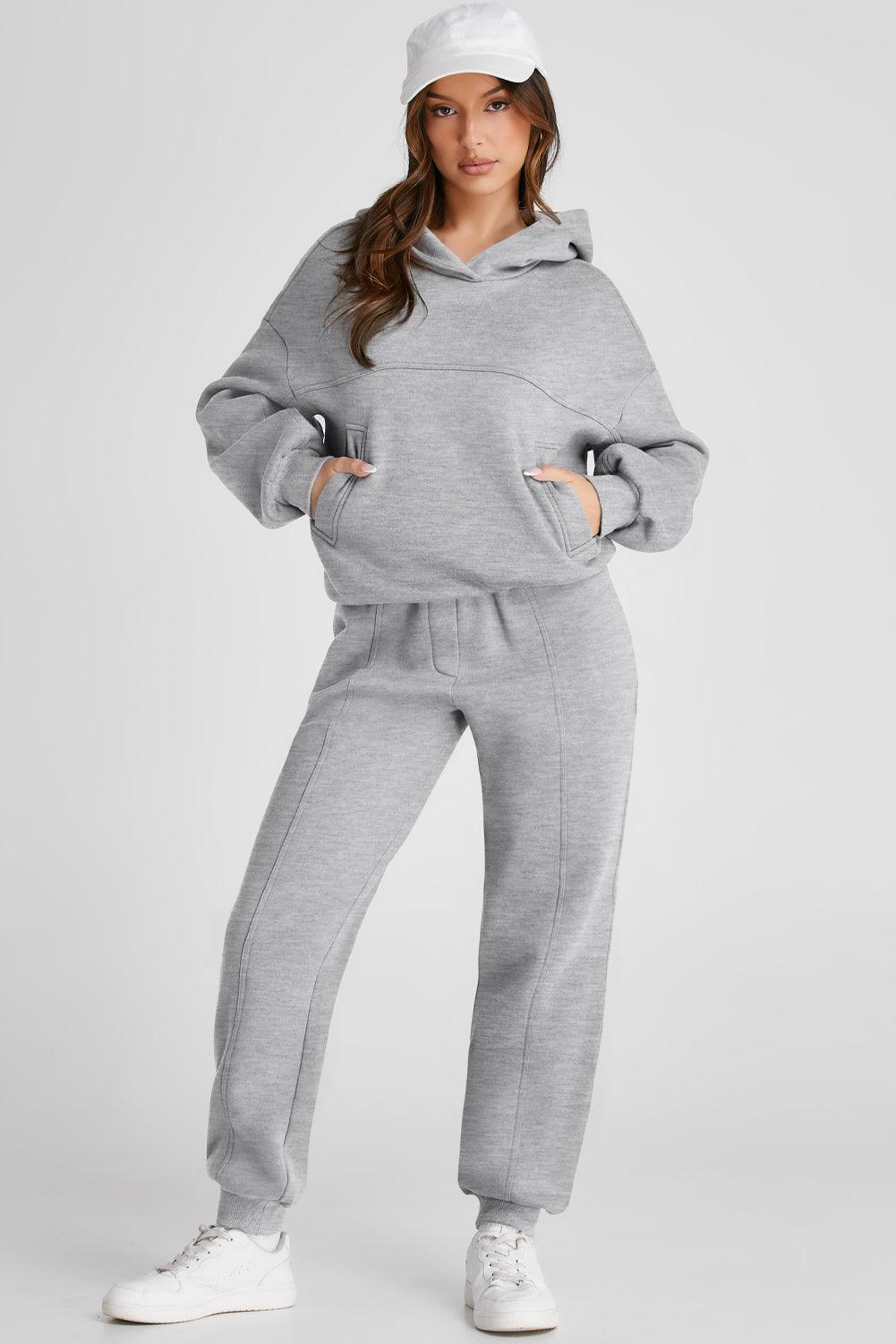 Dropped Shoulder Long Sleeve Hoodie and Pants Active Set - Bona Fide Fashion