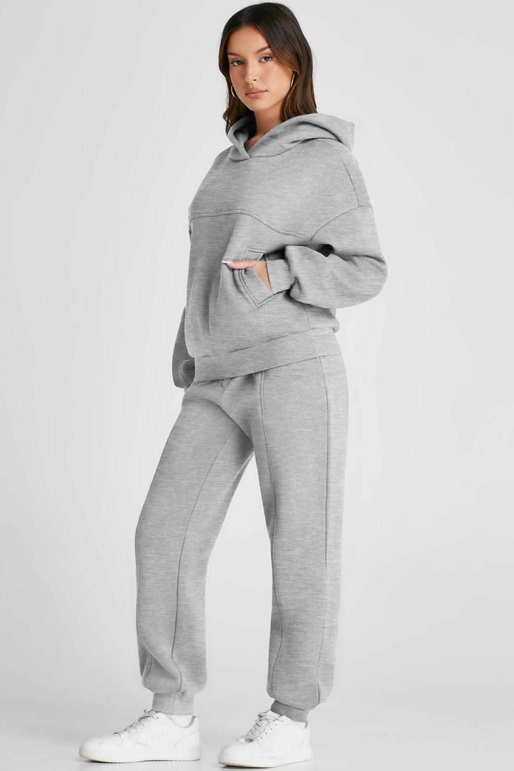 Dropped Shoulder Long Sleeve Hoodie and Pants Active Set - Bona Fide Fashion