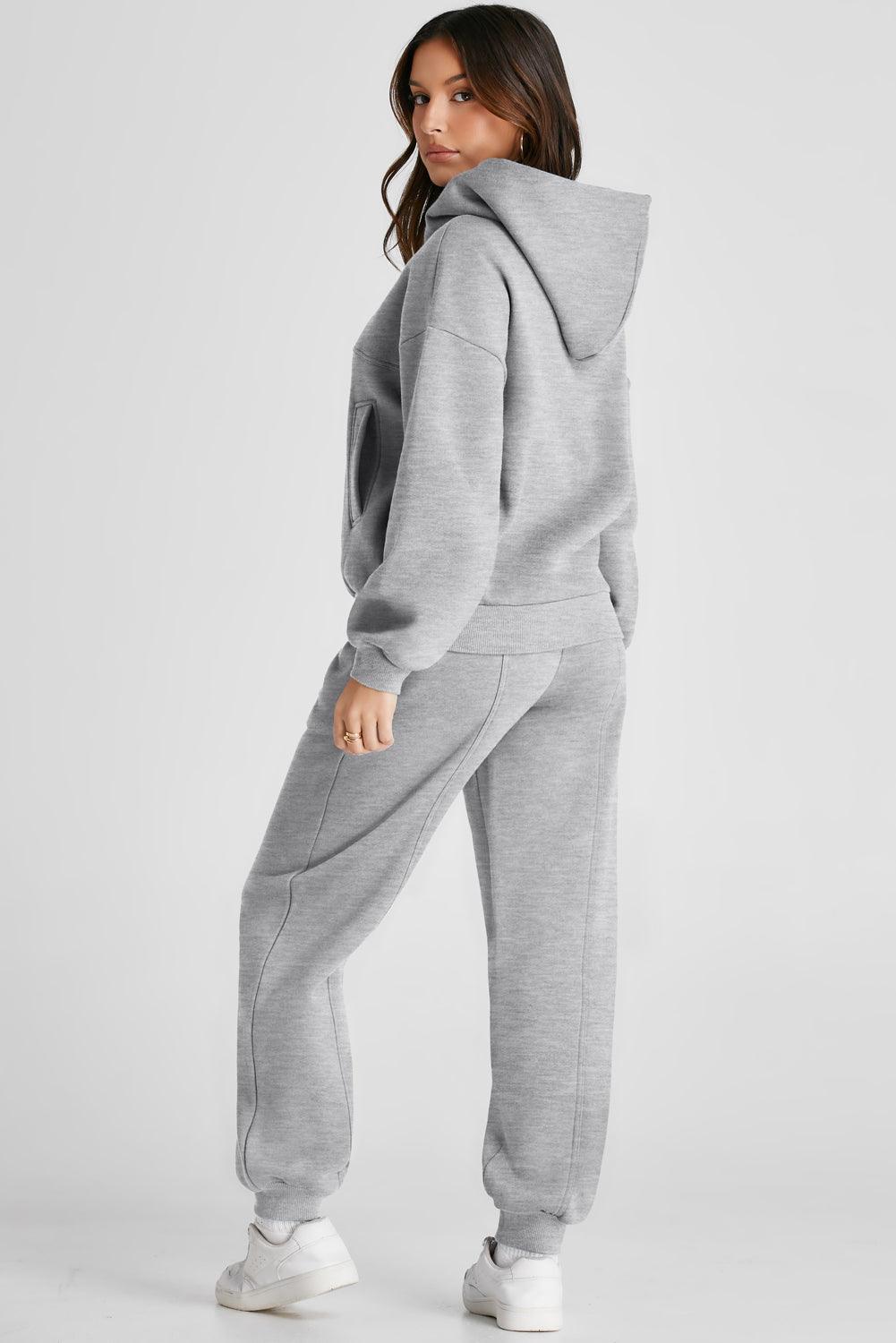 Dropped Shoulder Long Sleeve Hoodie and Pants Active Set - Bona Fide Fashion