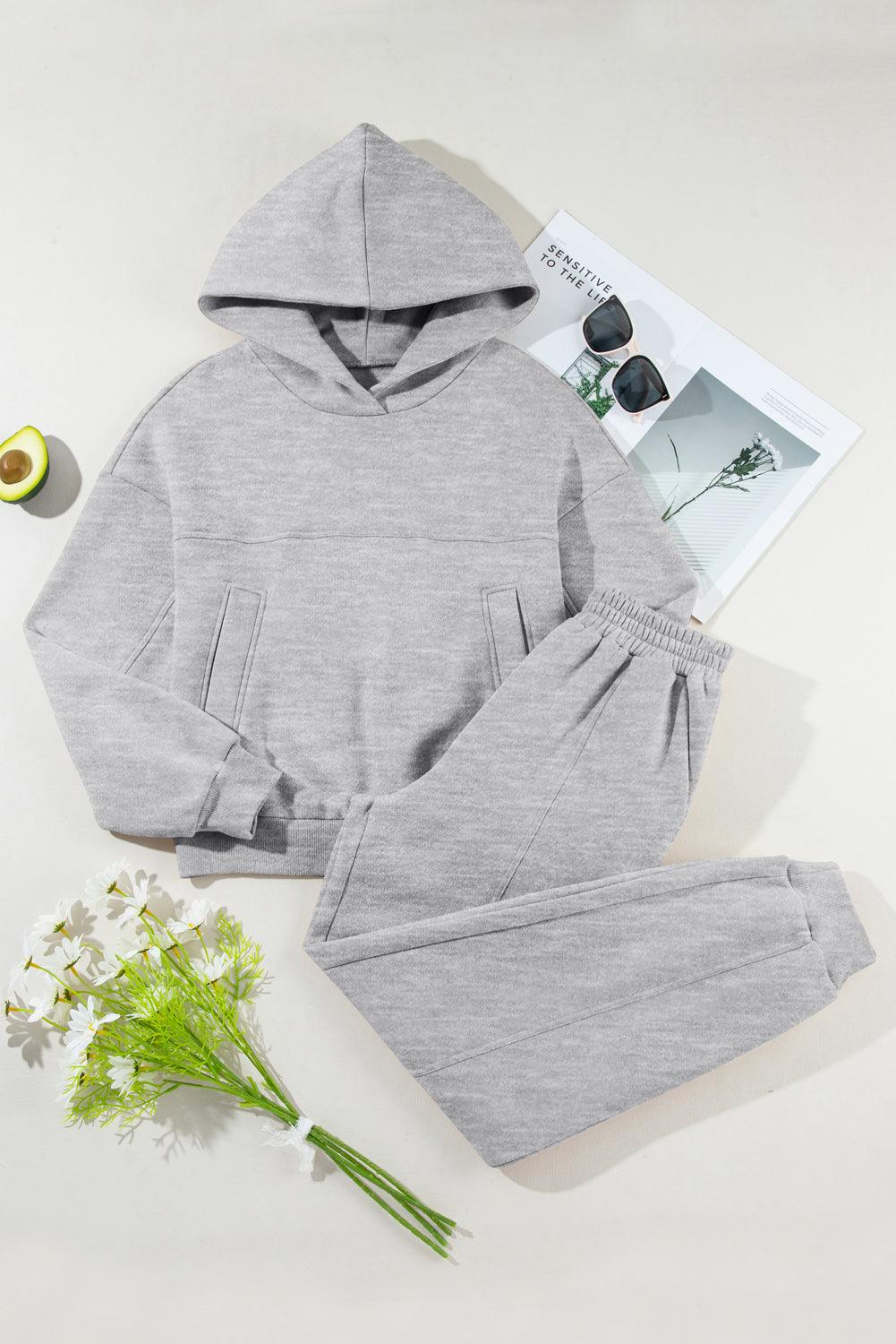 Dropped Shoulder Long Sleeve Hoodie and Pants Active Set - Bona Fide Fashion