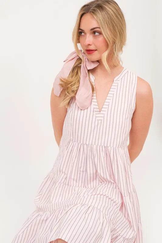 Lime 'N' Chili Striped Sleeveless V-Neck Tiered Dress - Bona Fide Fashion