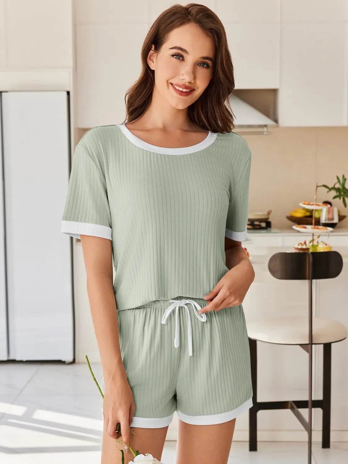 Ribbed Short Sleeve Top and Shorts Set - Bona Fide Fashion