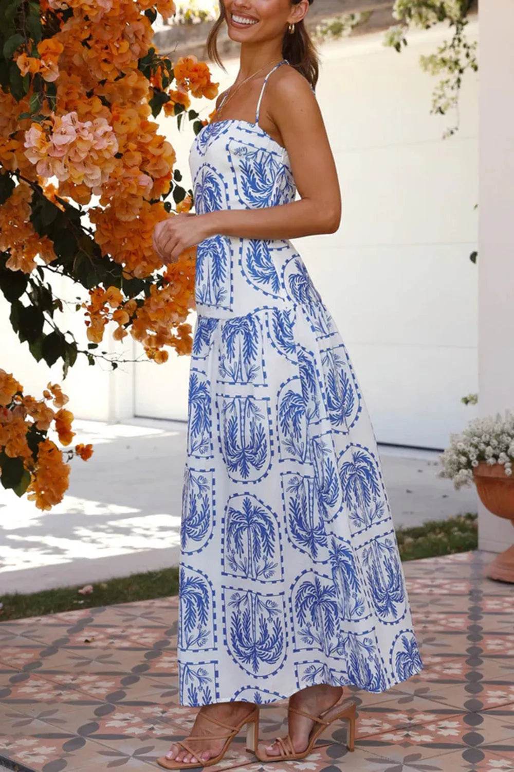 Printed Halter Neck Maxi Dress - Bona Fide Fashion