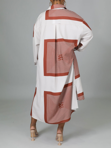 Plus Long Geometric Patterns Shirts Dress(Belt Not Included) HWFF5AKS9Q