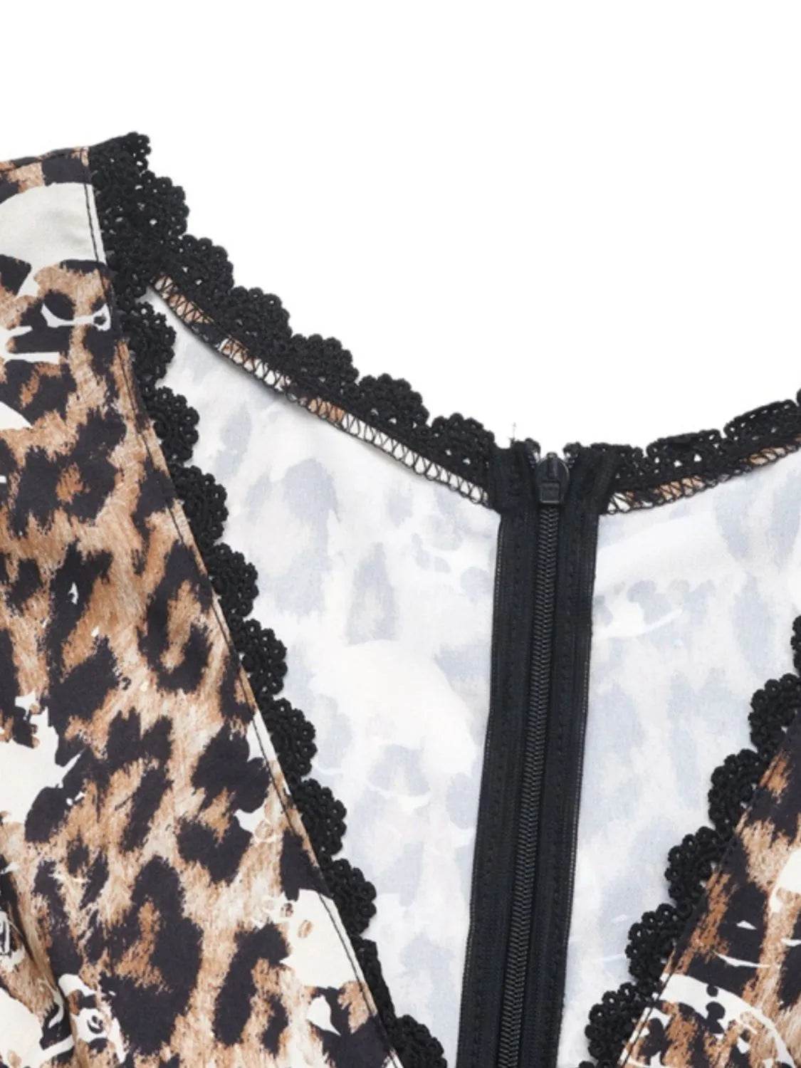 Leopard V-Neck Cap Sleeve Mini Dress - Bona Fide Fashion