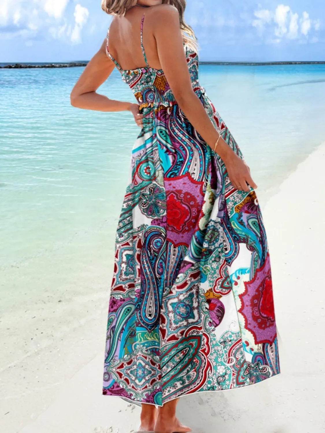 Printed Smocked Maxi Cami Dress - Bona Fide Fashion